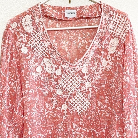 Chico Paisley Embroidery Floral Pattern Woman Blouse Size L - Picture 2 of 10